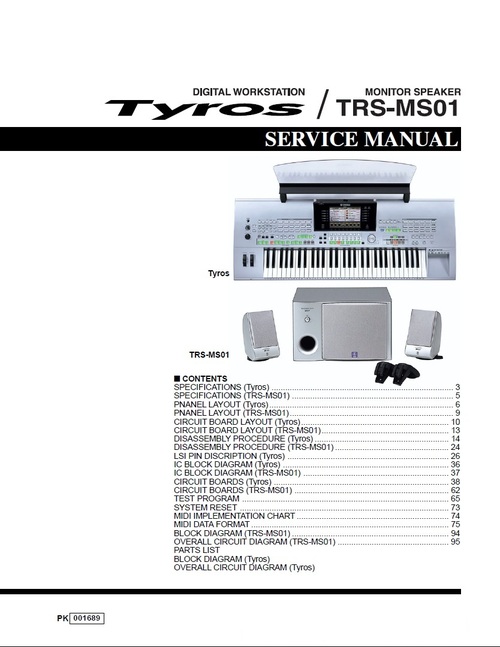 Product picture Yamaha Tyros TRS-MS01 Service manual