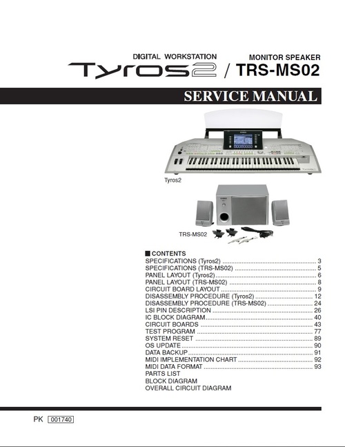 Product picture Yamaha Tyros2 TRS-MS02 Service manual
