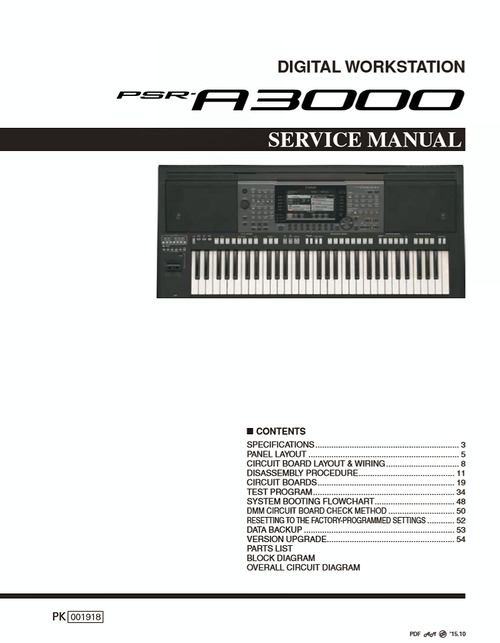 Product picture Yamaha PSR-A3000 Service manual