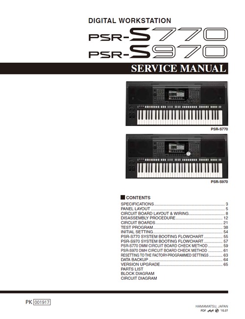 Product picture Yamaha PSR-S770/PSR-S970 Service manual