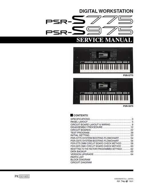 Product picture Yamaha PSR-S775/PSR-S975 Service manual