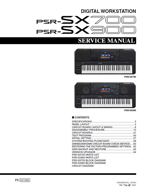 Product picture Yamaha PSR-SX700/PSR-SX900 Service manual